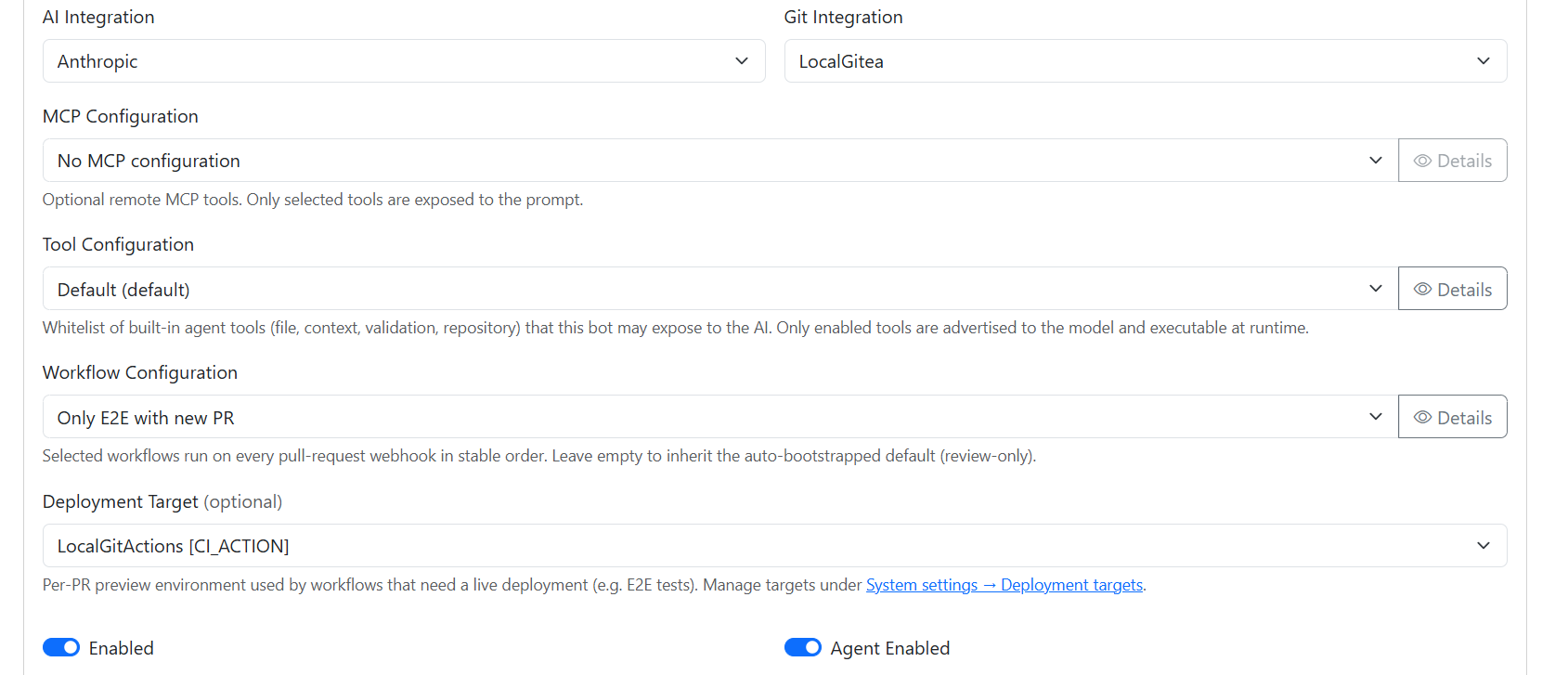 Bot configuration form