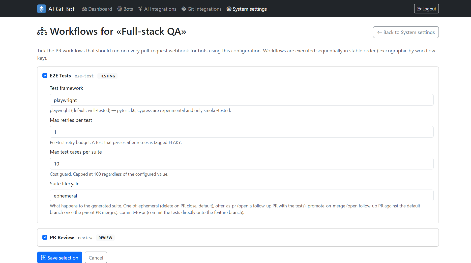 Workflow configurations admin UI