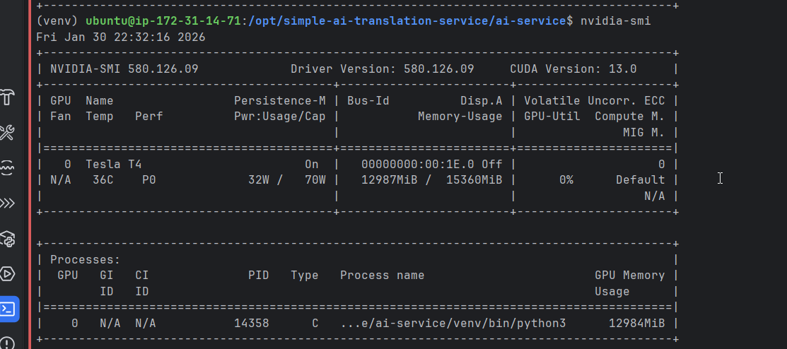 nvidia-smi output showing GPU memory usage